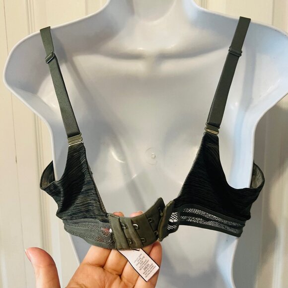 Victoria's Secret Uplift Semi/Demi Army Green/Black Mesh Size 38 DD Bra-Ajustabl - Picture 8 of 15